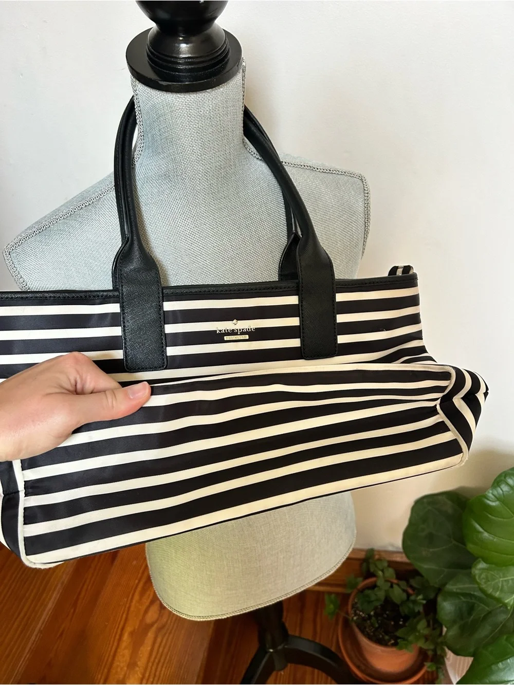 kate spade Black and White Striped Canvas quiet luxury Tote